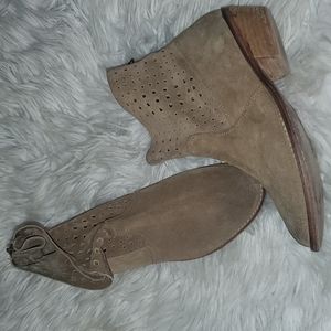 Adam Tucker Suede Ankle Boots | Perforated Western Style | Size 9.5